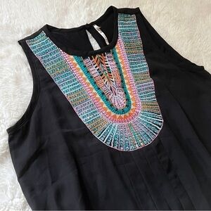 Nine 1 Eight Black Multi-Colored Embroidered Sleeveless High Low Blouse